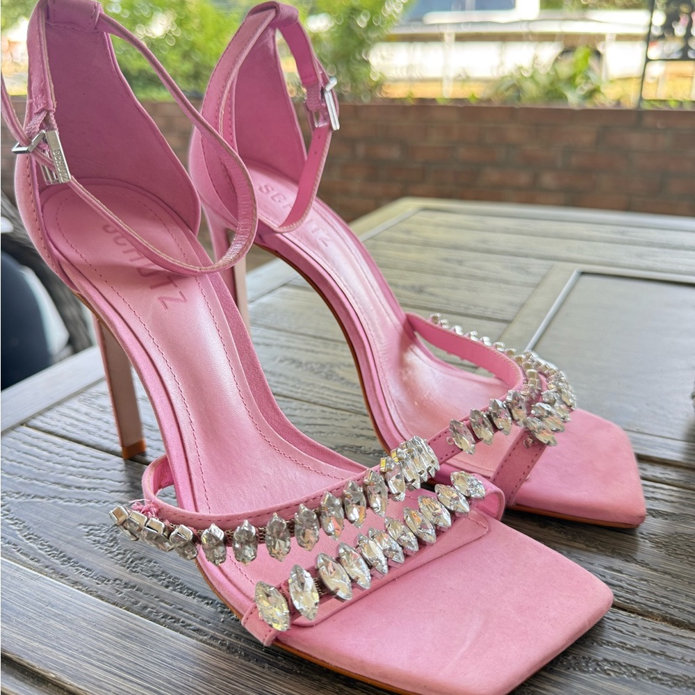 SCHUTZ Pink Heels with Crystal Accents
